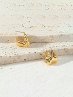 Copper Plated 18K Genuine Gold Wrinkled Small Hoop Earrings