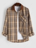 Corduroy Collar Plaid Pocket Shirt Xl Light coffee