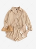 Corduroy Drop Shoulder Shirt Jacket and Shorts Set M Light coffee