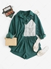 Corduroy Drop Shoulder Shirt Jacket and Shorts Set S Green