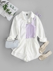 Corduroy Drop Shoulder Shirt Jacket and Shorts Set S White