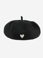 Corduroy Faux Pearl Heart Decorated Beret Hat