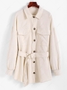 Corduroy Flap Pocket Belted Tunic Shacket L Light coffee