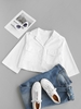 Corduroy Flap Pocket Notch Lapel Blazer L White