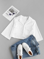 Corduroy Flap Pocket Notch Lapel Blazer L White