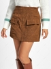 Corduroy Flap Pockets Mini Skirt L Coffee