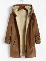 Corduroy Fleece Lined Pockets Hooded Coat Xl Coffee