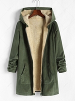 Corduroy Fleece Lined Pockets Hooded Coat Xxl Green