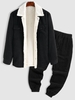 Corduroy Fleece Thermal Lined Jacket With Jogger Pants Two Piece Set Black