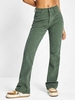 Corduroy High Waisted Letter Patched Straight Pants M Deep green