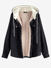 Corduroy Hooded Fleece Lining Jacket S Black