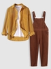 Corduroy Long Sleeves Shirt With Overalls Two Piece Set Yellow