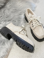 Corduroy Lug Sole Thick Bottom Frayed Loafers
