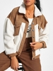 Corduroy Panel Faux Shearling Cargo Jacket M White