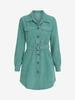 Corduroy Pocket Belted Mini Shirt Dress M Deep green