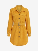 Corduroy Pocket Belted Mini Shirt Dress M Deep yellow