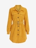Corduroy Pocket Belted Mini Shirt Dress S Deep yellow