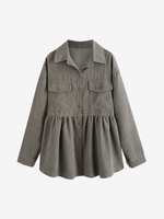 Corduroy Pocket Drop Shoulder Shacket M Gray