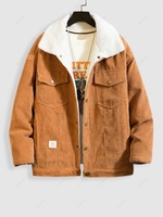 Corduroy Pocket Teddy Lined Patched Design Jacket Xs Coffee