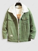 Corduroy Pocket Teddy Lined Patched Design Jacket Xs Light green