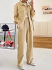 Corduroy Pockets Cargo Shacket and Pants Set S Light coffee