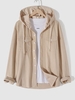 Corduroy Ribbed Button Casual Hooded Shirt L Champagne