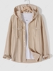 Corduroy Ribbed Button Casual Hooded Shirt Xxl Champagne