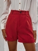Corduroy Rolled Hem High Waisted Shorts S Red