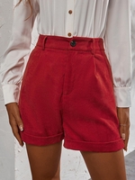 Corduroy Rolled Hem High Waisted Shorts S Red