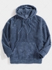 Corduroy Solid Front Pocket Hoodie S Blue