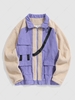 Corduroy Spliced Flap Pocket Design Fuzzy Jacket S Medium purple