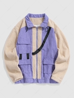Corduroy Spliced Flap Pocket Design Fuzzy Jacket Xxl Medium purple