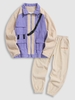 Corduroy Spliced Flap Pocket Fuzzy Jacket and California Embroidered Polar Fleece Beam Feet Pants Set Light coffee