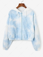 Corduroy Tie Dye Hooded Drop Shoulder Jacket M Light blue