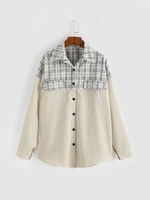 Corduroy Tweed Drop Shoulder Shirt L Light coffee