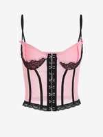 Corset-style Bustier Lace Trim Sheer Mesh Cami Top S Light pink