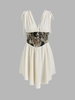 Corset-style Cinched Shoulder Patterned Mini Dress M Light coffee