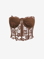 Corset-style Lace Bustier Tube Top L Coffee
