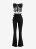 Corset-style Tube Top and Cutout Waist Boot Cut Pants Set Black