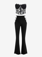 Corset-style Tube Top and Cutout Waist Boot Cut Pants Set Black