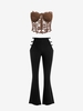 Corset-style Tube Top and Cutout Waist Boot Cut Pants Set Coffee