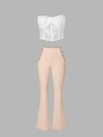 Corset-style Tube Top and Cutout Waist Boot Cut Pants Set White