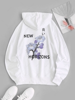 Cotton Flower Graphic Kangaroo Pocket Hoodie 2xl White