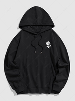 Cotton Rose Print Hoodie 2xl Black