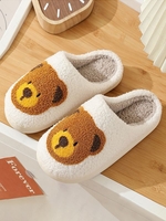 Couple Cartoon Bear Graphic Pattern Fluffy Warm Thermal Fleece Lined Indoors Bedroom Slippers