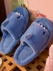 Couple Fluffy Shark Pattern Open Toe Slippers