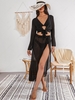 Cover Up Tie Front Chiffon Top and Sarong Set S Black