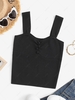 Covered Button Knit Slim Tank Top Black