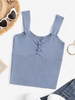 Covered Button Knit Slim Tank Top Blue