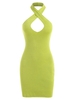 Criss Cross Halter Knitted Slinky Dress M Green